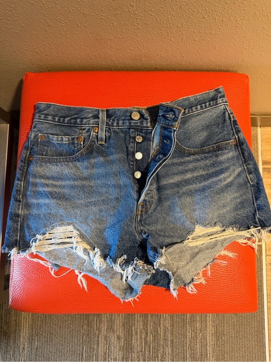 Levi's Pants - Levi's Distressed High-Rise Denim Shorts - Blue